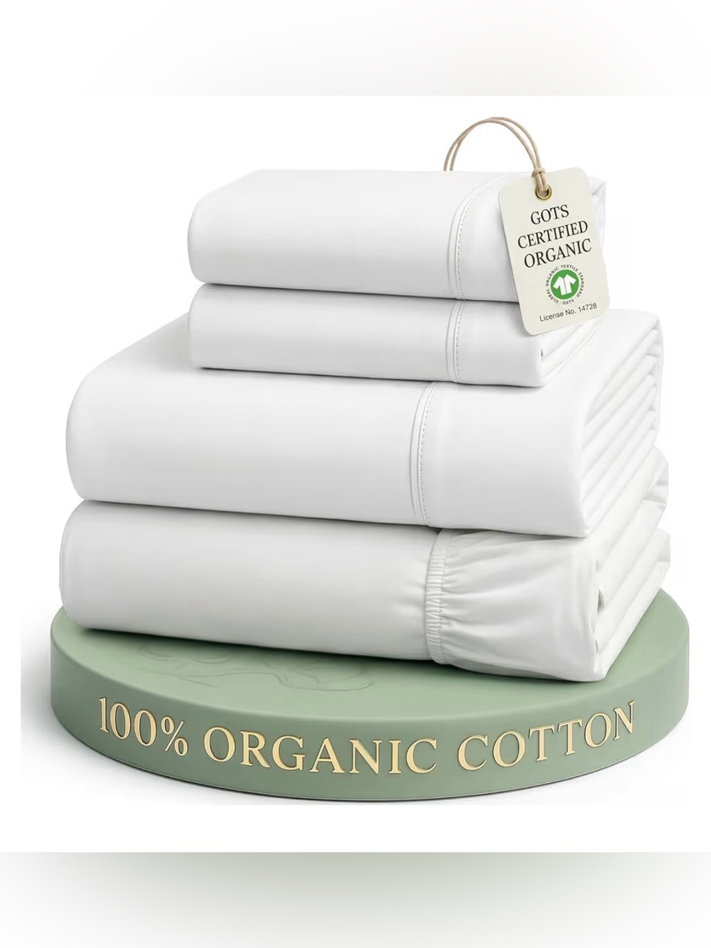 LANE LINEN Queen Sheets 100% Organic Cotton 4pc Percale Cooling - White